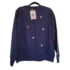 2-Piece Heart Embroidered Jogger and pullover set Navy Women Size L